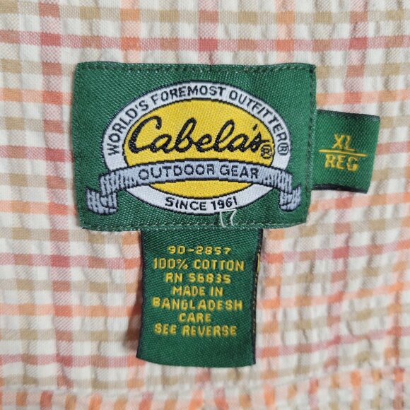 Cabela's Mens Size XL Shirt Seersucker Short Sleeve Camp Outdoors Button Plaid - Picture 3 of 7